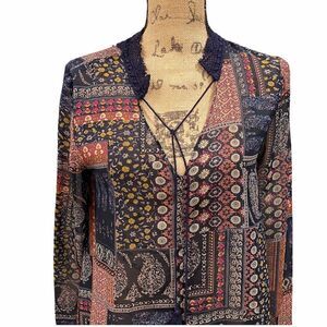 ‎Boho Crochet peasant Shirt Small top